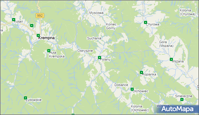 mapa Polany gmina Krempna, Polany gmina Krempna na mapie Targeo