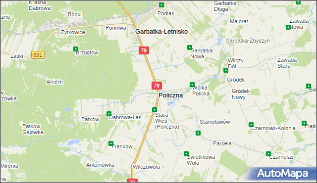 mapa Policzna powiat zwoleński, Policzna powiat zwoleński na mapie Targeo