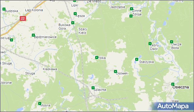 mapa Pólka gmina Osieczna, Pólka gmina Osieczna na mapie Targeo