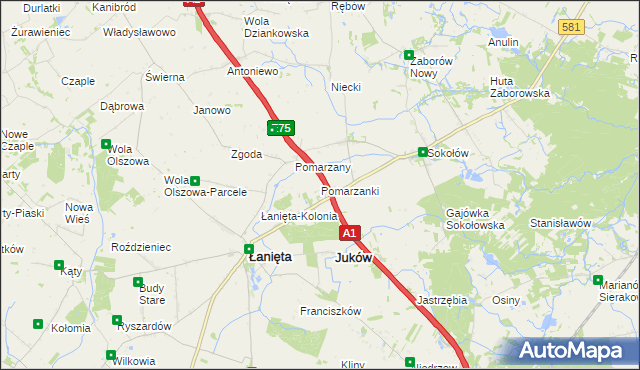 mapa Pomarzanki gmina Gostynin, Pomarzanki gmina Gostynin na mapie Targeo
