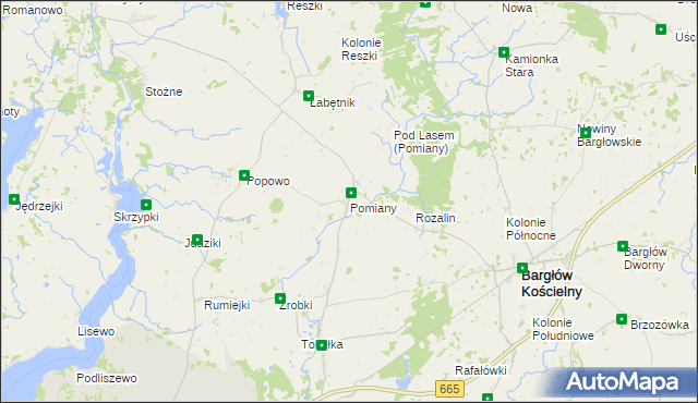 mapa Pomiany gmina Bargłów Kościelny, Pomiany gmina Bargłów Kościelny na mapie Targeo