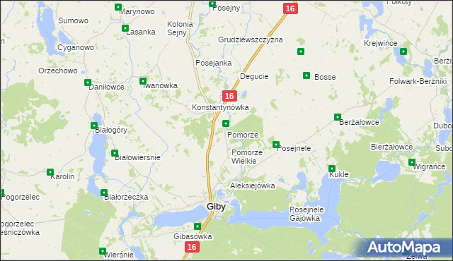 mapa Pomorze gmina Giby, Pomorze gmina Giby na mapie Targeo