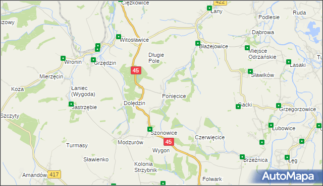 mapa Ponięcice, Ponięcice na mapie Targeo