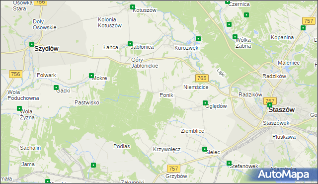 mapa Ponik gmina Staszów, Ponik gmina Staszów na mapie Targeo