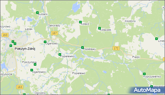 mapa Popielawy gmina Połczyn-Zdrój, Popielawy gmina Połczyn-Zdrój na mapie Targeo