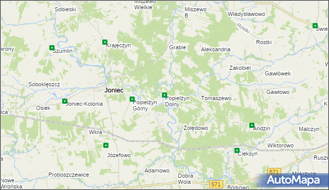 mapa Popielżyn Dolny, Popielżyn Dolny na mapie Targeo