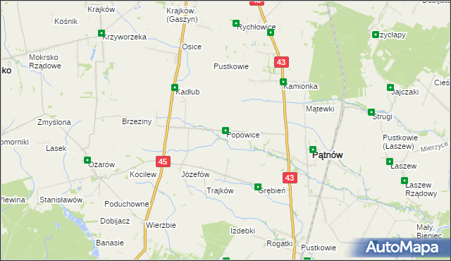 mapa Popowice gmina Pątnów, Popowice gmina Pątnów na mapie Targeo