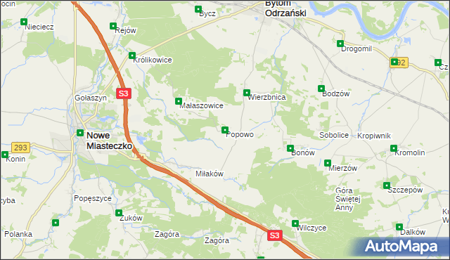 mapa Popowo gmina Bytom Odrzański, Popowo gmina Bytom Odrzański na mapie Targeo
