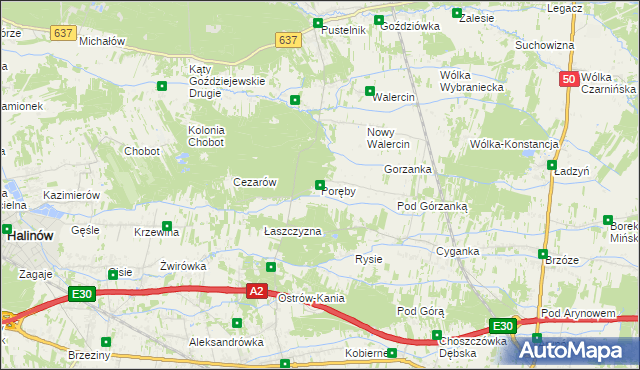 mapa Poręby gmina Dębe Wielkie, Poręby gmina Dębe Wielkie na mapie Targeo