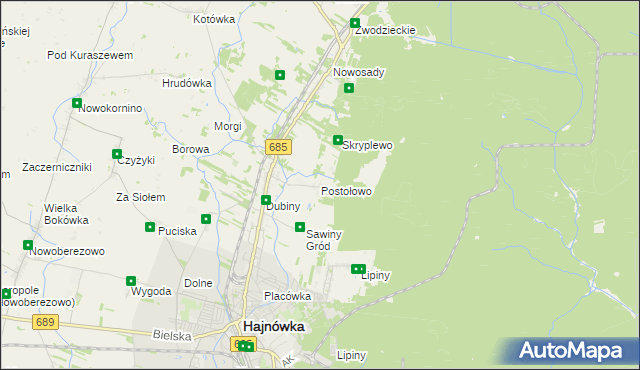 mapa Postołowo gmina Hajnówka, Postołowo gmina Hajnówka na mapie Targeo