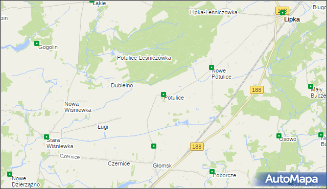 mapa Potulice gmina Lipka, Potulice gmina Lipka na mapie Targeo