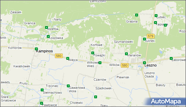 mapa Powązki gmina Leszno, Powązki gmina Leszno na mapie Targeo