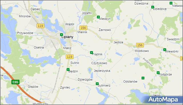 mapa Prądnik gmina Myślibórz, Prądnik gmina Myślibórz na mapie Targeo