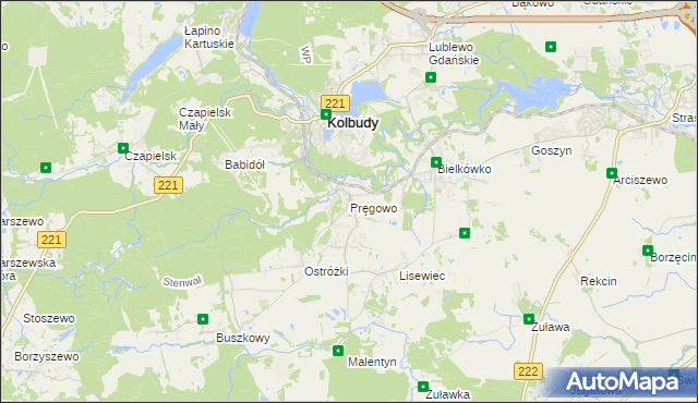 mapa Pręgowo gmina Kolbudy, Pręgowo gmina Kolbudy na mapie Targeo