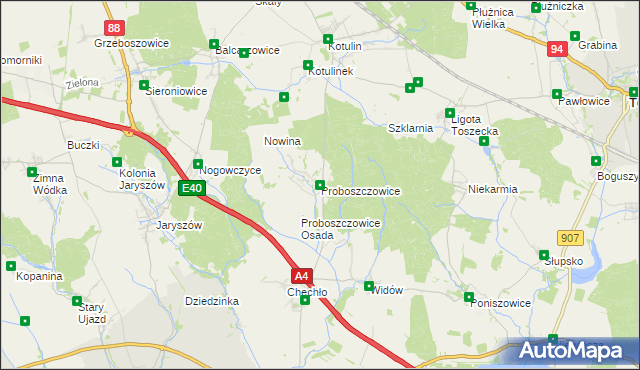 mapa Proboszczowice gmina Toszek, Proboszczowice gmina Toszek na mapie Targeo