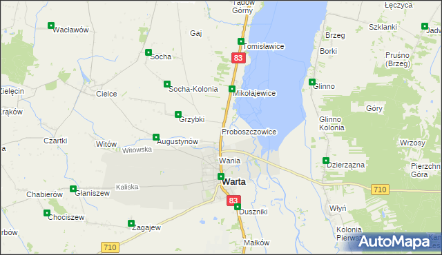 mapa Proboszczowice gmina Warta, Proboszczowice gmina Warta na mapie Targeo