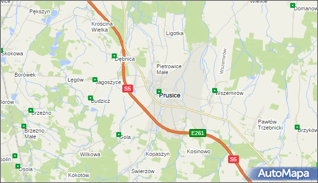 mapa Prusice powiat trzebnicki, Prusice powiat trzebnicki na mapie Targeo