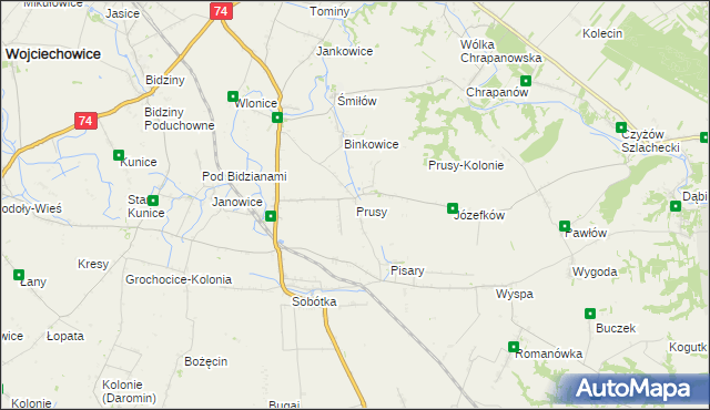 mapa Prusy gmina Ożarów, Prusy gmina Ożarów na mapie Targeo