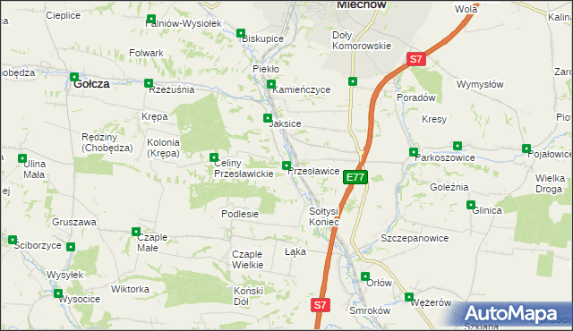 mapa Przesławice gmina Miechów, Przesławice gmina Miechów na mapie Targeo