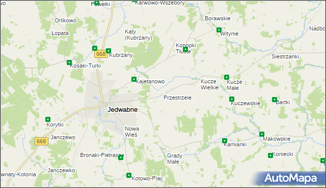 mapa Przestrzele gmina Jedwabne, Przestrzele gmina Jedwabne na mapie Targeo