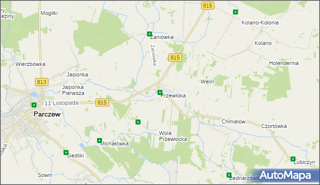 mapa Przewłoka gmina Parczew, Przewłoka gmina Parczew na mapie Targeo