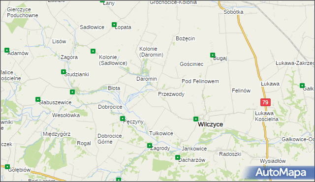 mapa Przezwody gmina Wilczyce, Przezwody gmina Wilczyce na mapie Targeo