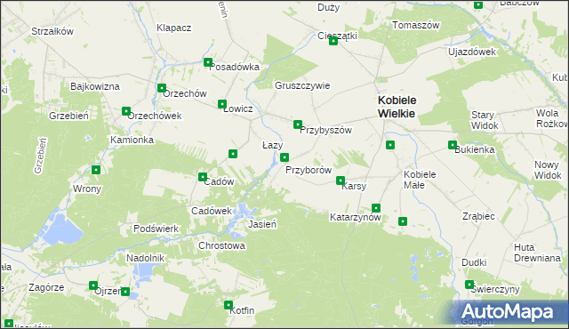 mapa Przyborów gmina Kobiele Wielkie, Przyborów gmina Kobiele Wielkie na mapie Targeo