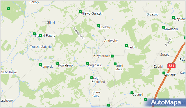 mapa Przyborowo gmina Grabowo, Przyborowo gmina Grabowo na mapie Targeo