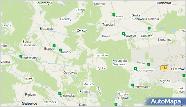 mapa Przybyłów gmina Galewice, Przybyłów gmina Galewice na mapie Targeo