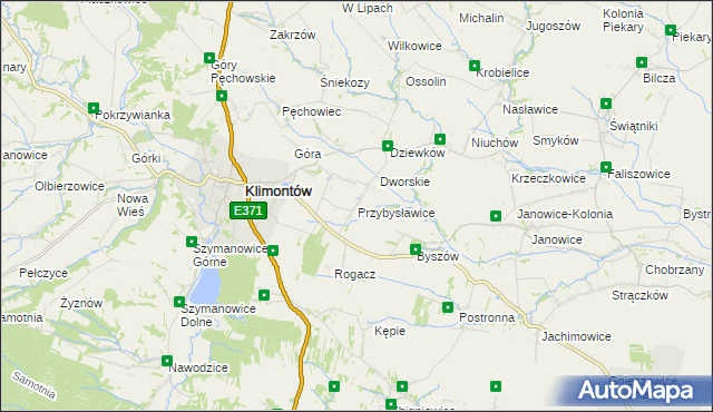 mapa Przybysławice gmina Klimontów, Przybysławice gmina Klimontów na mapie Targeo