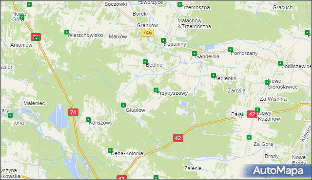 mapa Przybyszowy, Przybyszowy na mapie Targeo