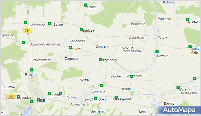 mapa Przychody gmina Pilica, Przychody gmina Pilica na mapie Targeo