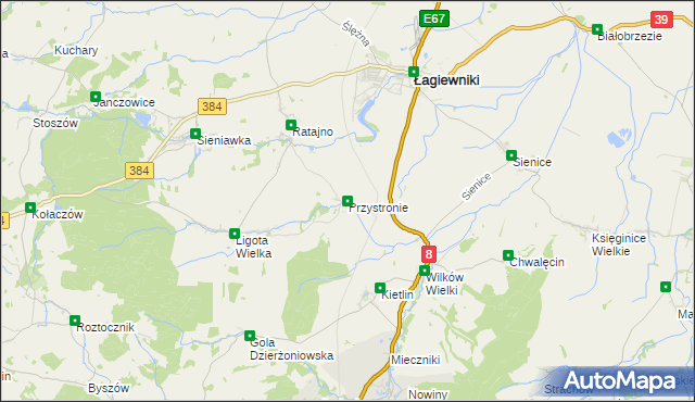 mapa Przystronie gmina Łagiewniki, Przystronie gmina Łagiewniki na mapie Targeo