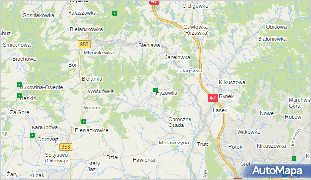 mapa Pyzówka, Pyzówka na mapie Targeo