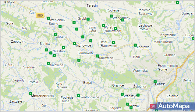 mapa Racławice gmina Biecz, Racławice gmina Biecz na mapie Targeo