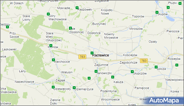 mapa Racławice powiat miechowski, Racławice powiat miechowski na mapie Targeo