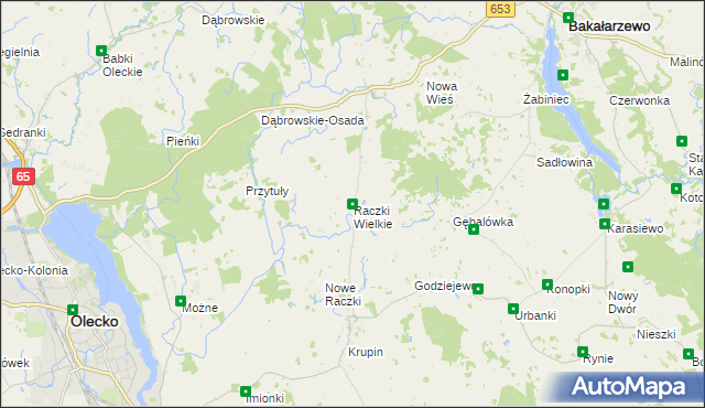 mapa Raczki Wielkie, Raczki Wielkie na mapie Targeo