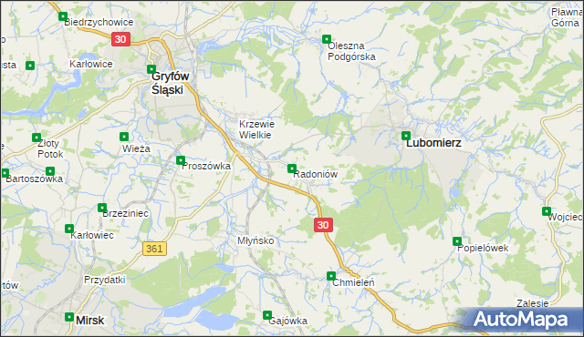 mapa Radoniów, Radoniów na mapie Targeo