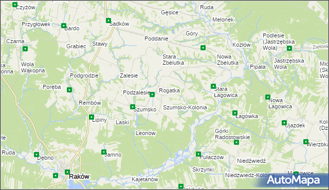 mapa Radostów gmina Raków, Radostów gmina Raków na mapie Targeo