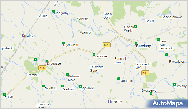 mapa Radosze gmina Barciany, Radosze gmina Barciany na mapie Targeo