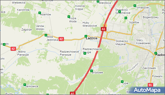 mapa Radziechowice Drugie, Radziechowice Drugie na mapie Targeo