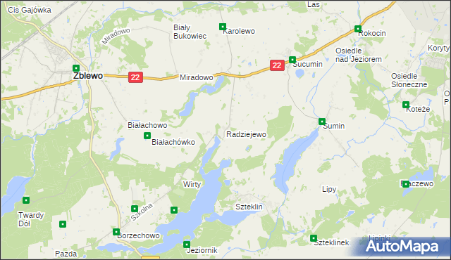 mapa Radziejewo gmina Zblewo, Radziejewo gmina Zblewo na mapie Targeo