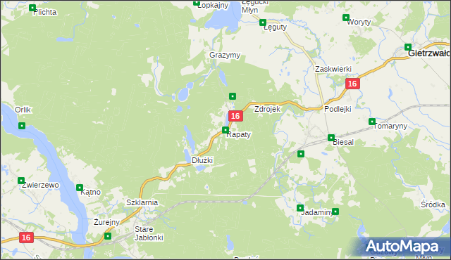 mapa Rapaty gmina Gietrzwałd, Rapaty gmina Gietrzwałd na mapie Targeo