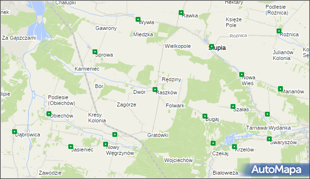 mapa Raszków gmina Słupia, Raszków gmina Słupia na mapie Targeo