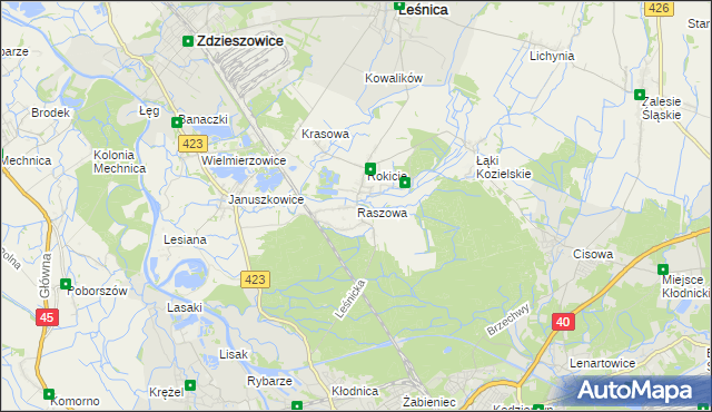 mapa Raszowa gmina Leśnica, Raszowa gmina Leśnica na mapie Targeo