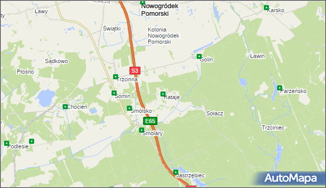 mapa Rataje gmina Nowogródek Pomorski, Rataje gmina Nowogródek Pomorski na mapie Targeo