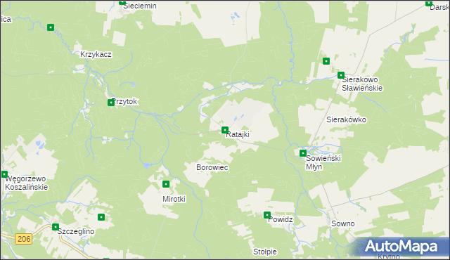 mapa Ratajki gmina Sianów, Ratajki gmina Sianów na mapie Targeo