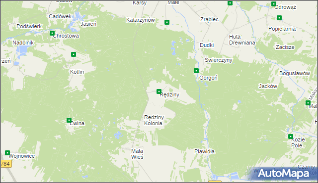 mapa Rędziny gmina Żytno, Rędziny gmina Żytno na mapie Targeo