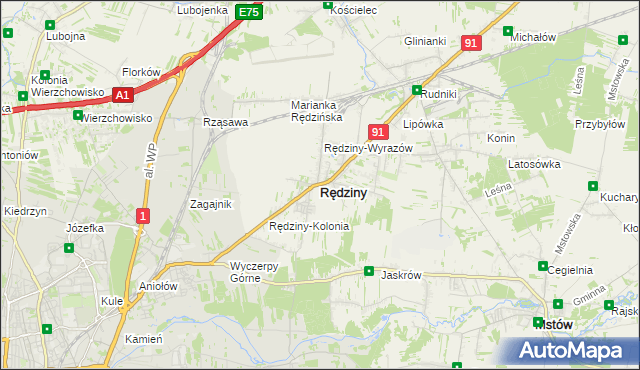 mapa Rędziny powiat częstochowski, Rędziny powiat częstochowski na mapie Targeo