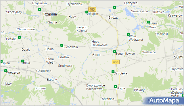 mapa Rekle gmina Rząśnia, Rekle gmina Rząśnia na mapie Targeo